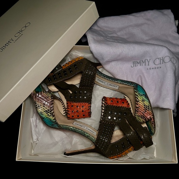 Jimmy Choo : Multicolor Snakeskin Open-Toe Heel - Picture 2 of 5